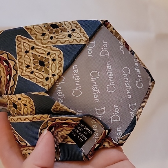 Designer Christian Dior Monsieur Blue Patterned Tie 100% Silk Made in Italy - Picture 15 of 16